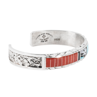 Sunface Inlay Bracelet with Coral, Onyx, Mother of Pearl, & Kingman Turquoise | Don Dewa
