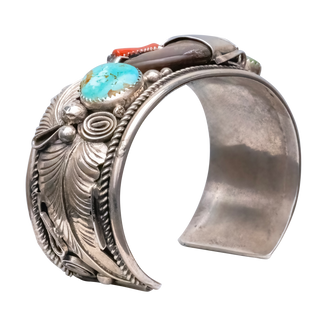 Kingman Turquoise & Mediterranean Coral Bear Claw Cuff | Mike Thomas Jr.