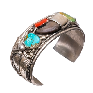 Kingman Turquoise & Mediterranean Coral Bear Claw Cuff | Mike Thomas Jr.