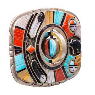Sleeping Beauty Turquoise, Coral, Jett, Lapis & Mother of Pearl Belt Buckle | Don Dewa