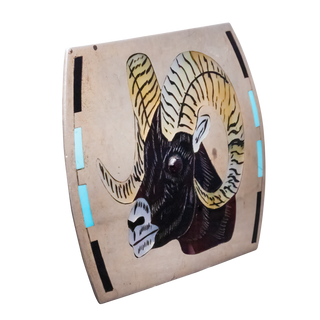 Mother of Pearl, Jett, & Sleeping Beauty Turquoise Ram's Head Belt Buckle | Dale Edaakle