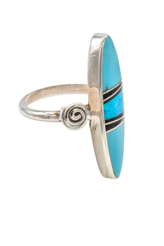 Onyx, Opal, & Sleeping Beauty Turquoise Inlay Ring | C. Webster