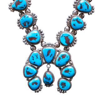 Kingman Turquoise Squash Blossom Necklace | M. Spencer
